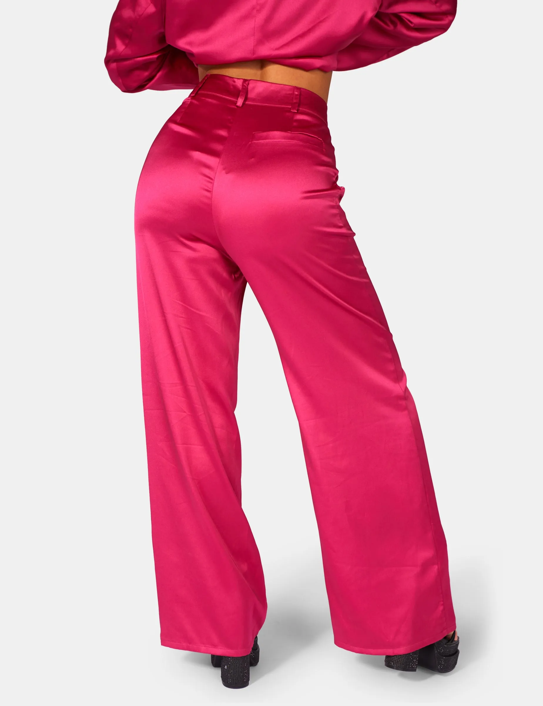Satin Wide Leg Tailored Trousers Pink sold by Public Desire product image thumbnail 4