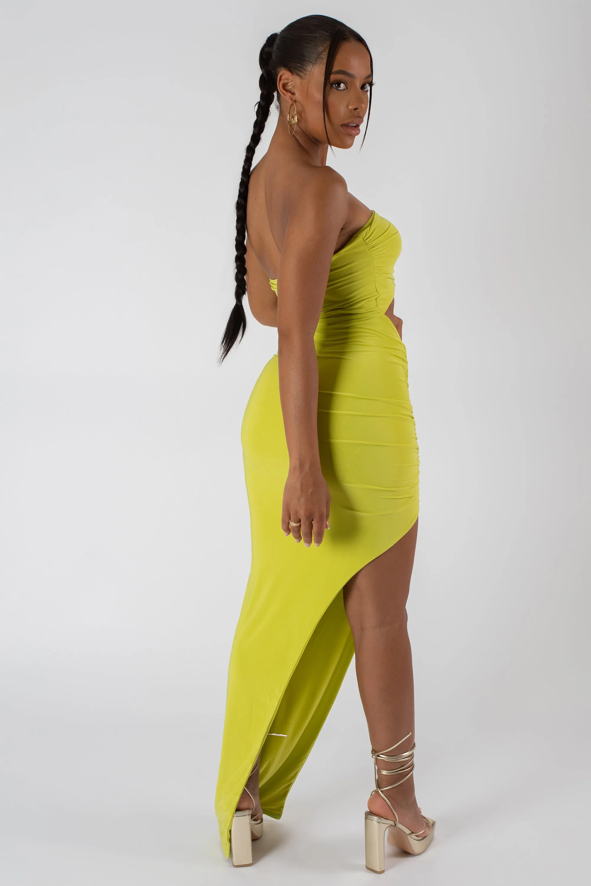 Split Side Bandeau Slinky Maxi Dress Lime sold by Public Desire product image thumbnail 2
