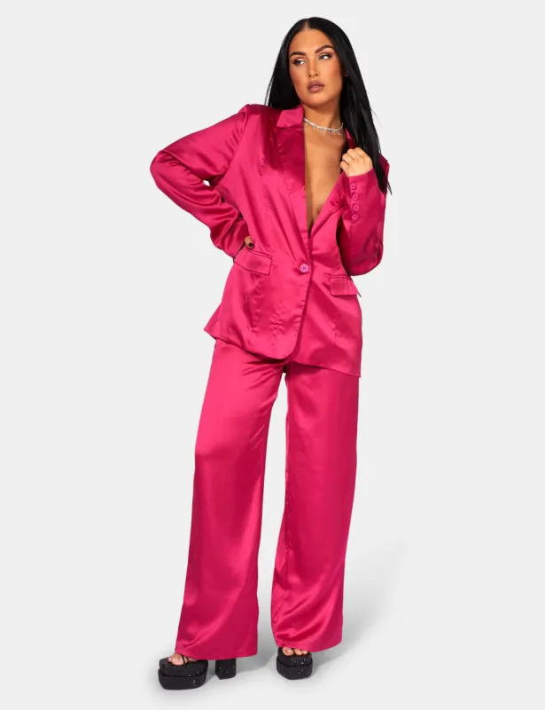 Satin Wide Leg Tailored Trousers Pink sold by Public Desire