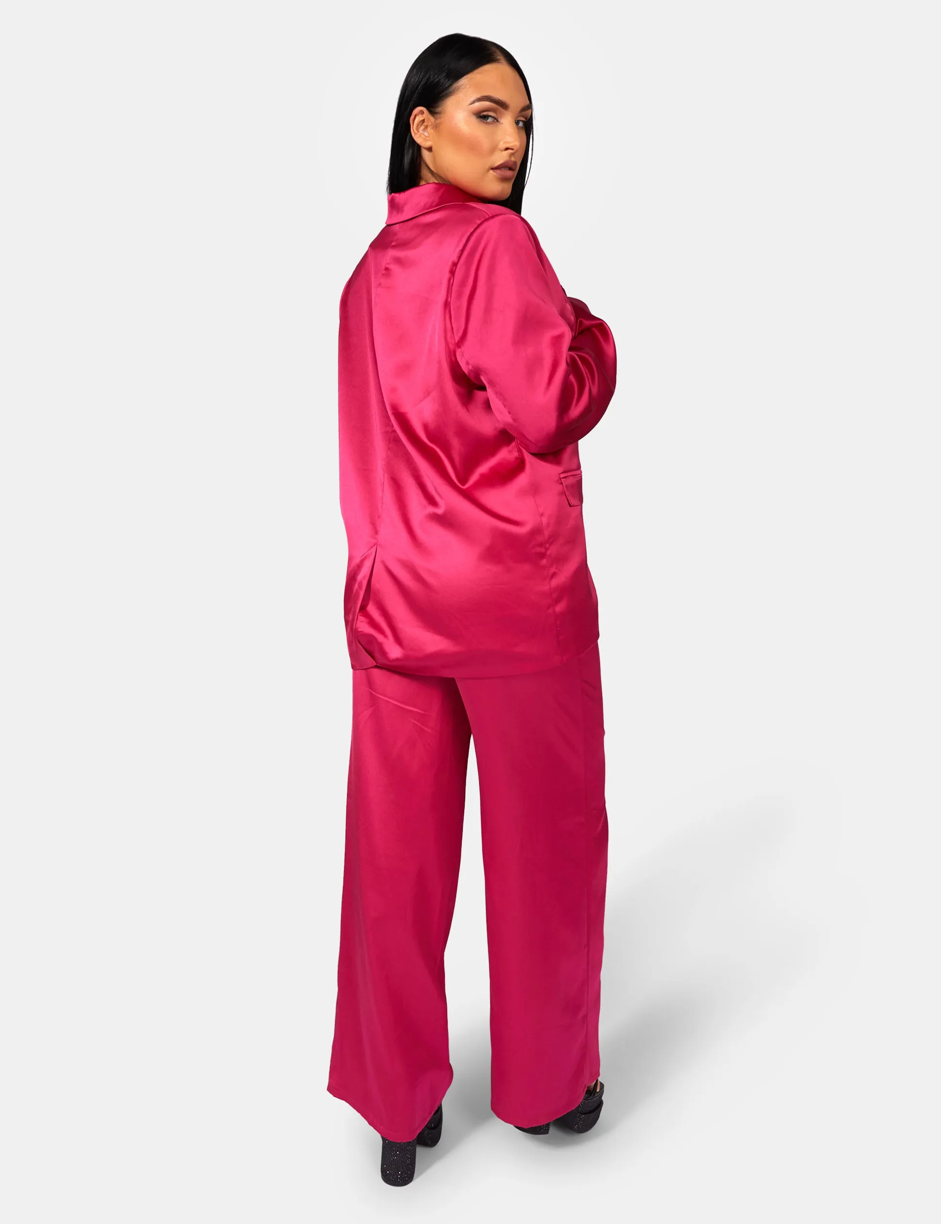 Satin Wide Leg Tailored Trousers Pink sold by Public Desire product image thumbnail 5