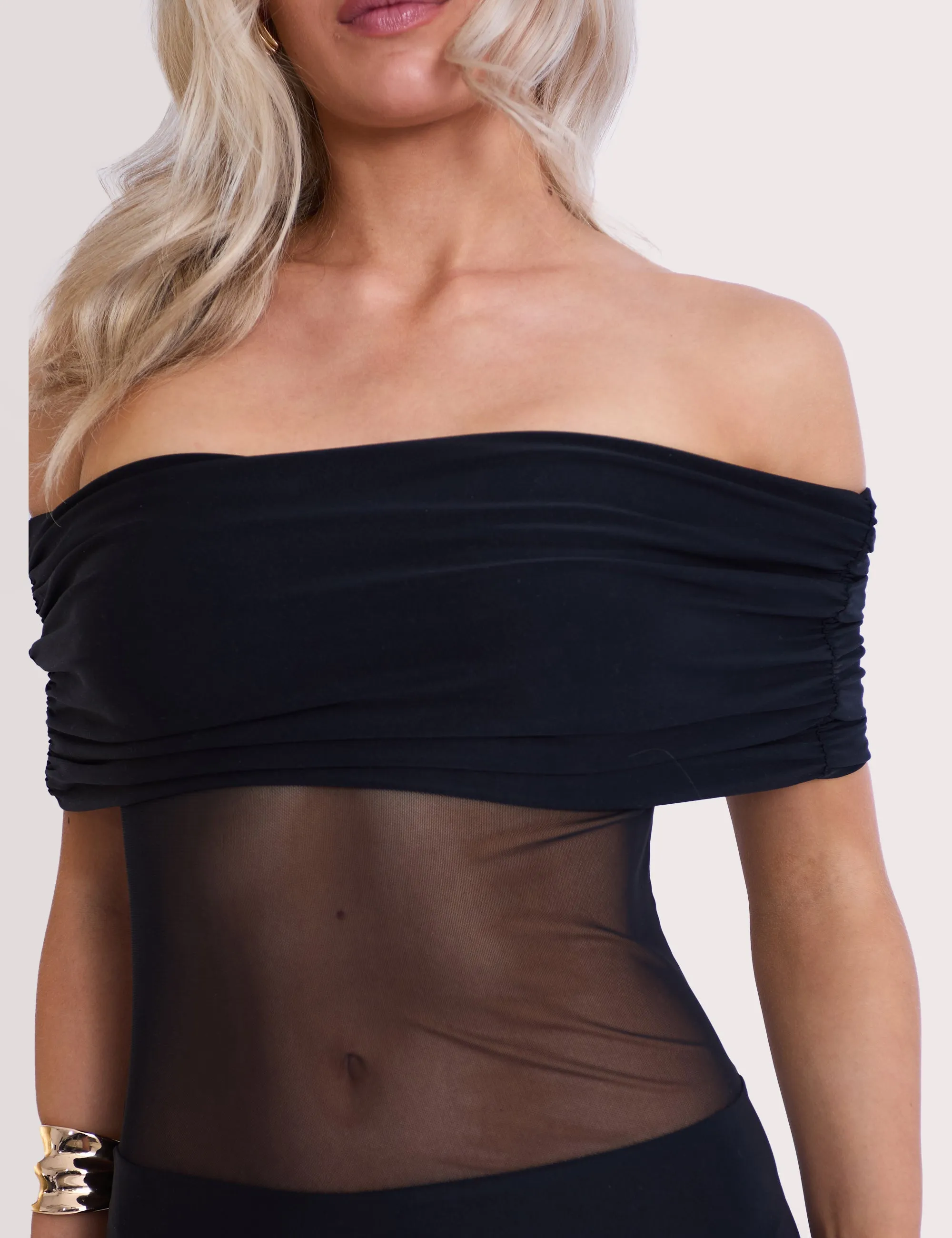 Off Shoulder Mesh Insert Maxi Dress Black sold by Public Desire product image thumbnail 2
