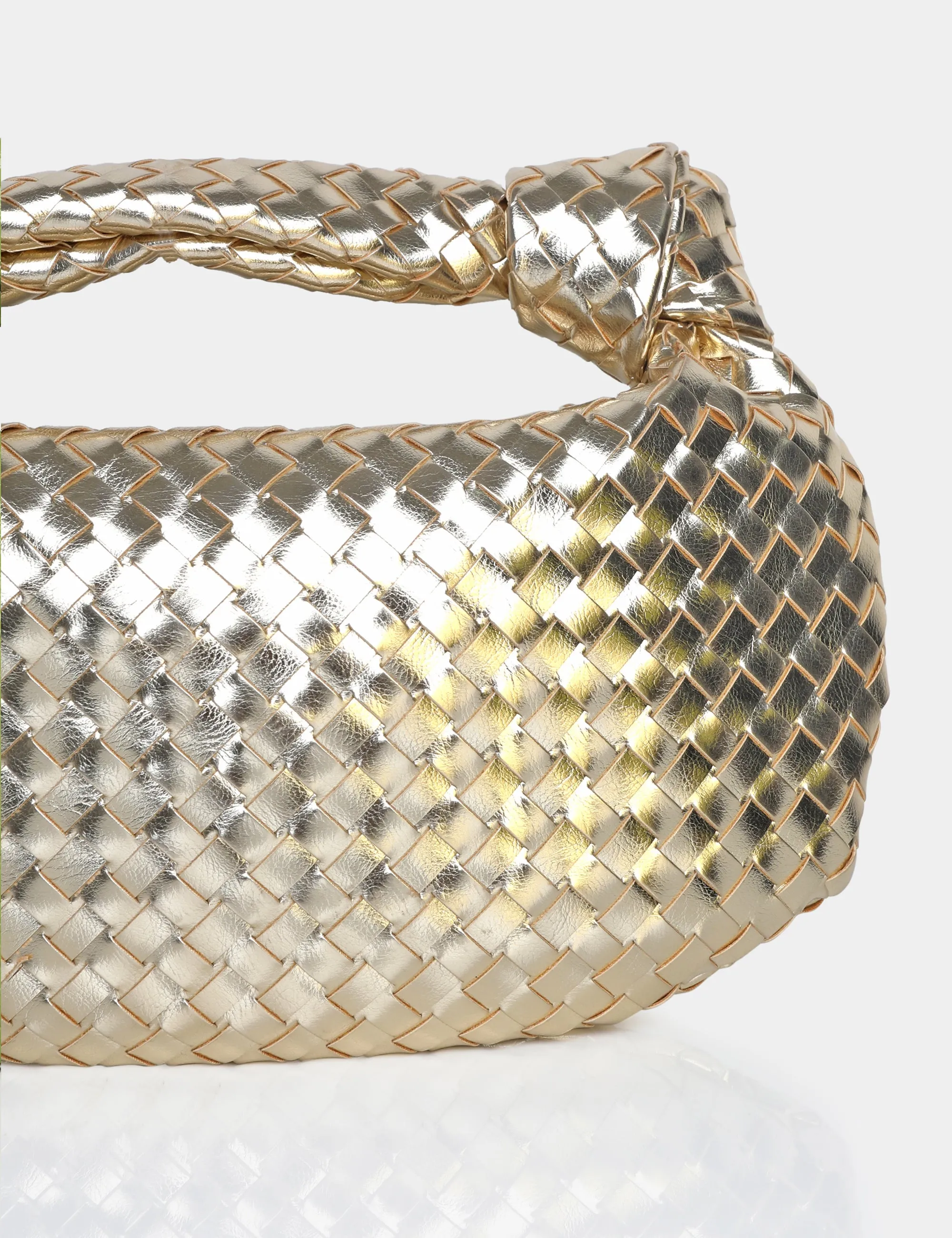 The Blame Metallic Gold Woven PU Knot Detail Mini Grab Bag sold by Public Desire product image thumbnail 3