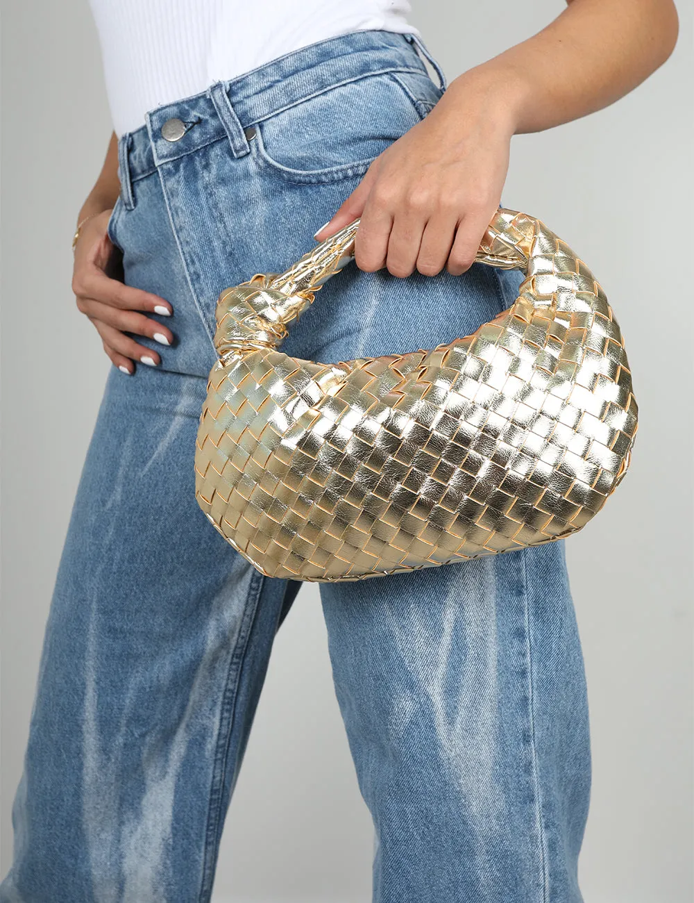 The Blame Metallic Gold Woven PU Knot Detail Mini Grab Bag sold by Public Desire product image thumbnail 4