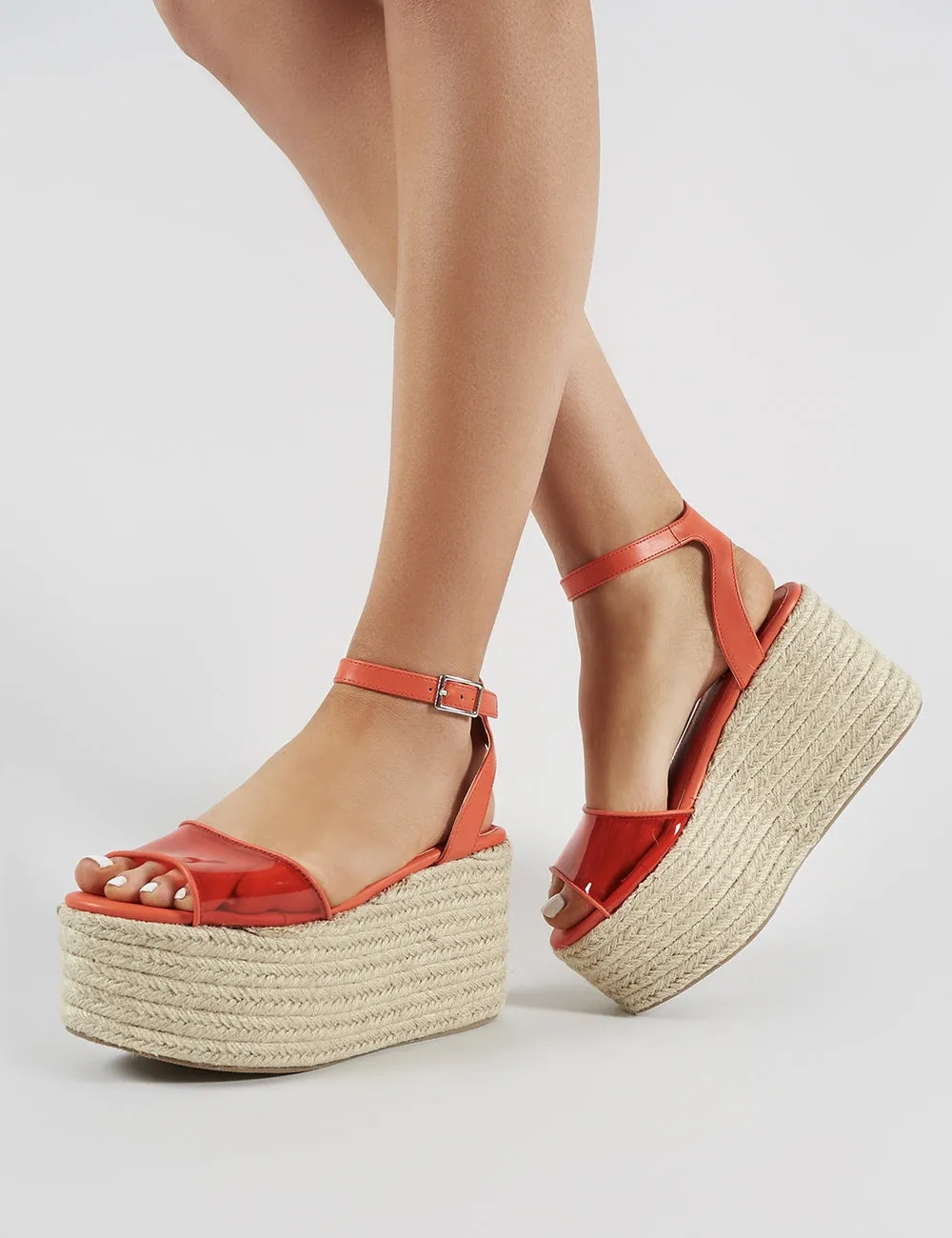 Tarini Clear Perspex Espadrille Flatform Sandals in Red sold by Public Desire product image thumbnail 3