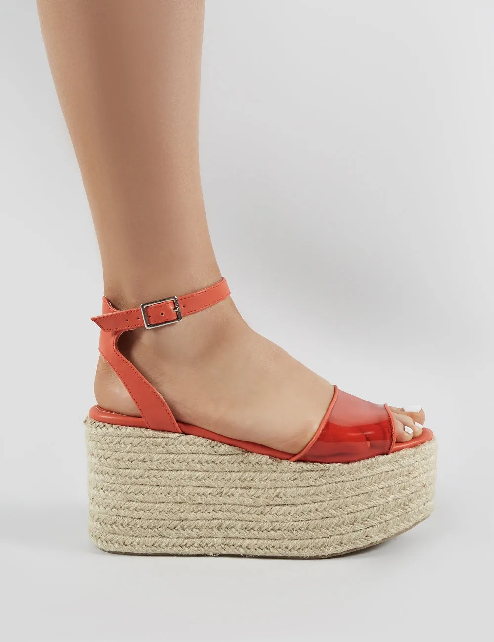 Tarini Clear Perspex Espadrille Flatform Sandals in Red sold by Public Desire product image thumbnail 5