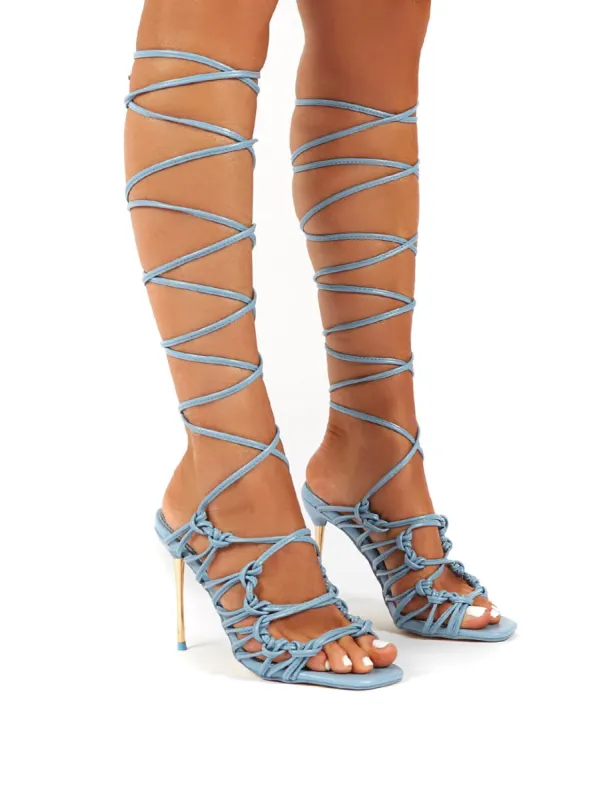 Joyful Blue Lace Up Knot Front heels sold by Public Desire