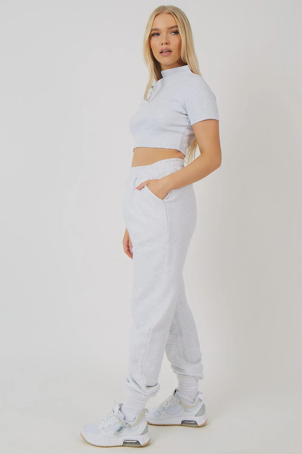 High Neck Ribbed Cropped T Shirt Oatmeal Marl sold by Public Desire product image thumbnail 4