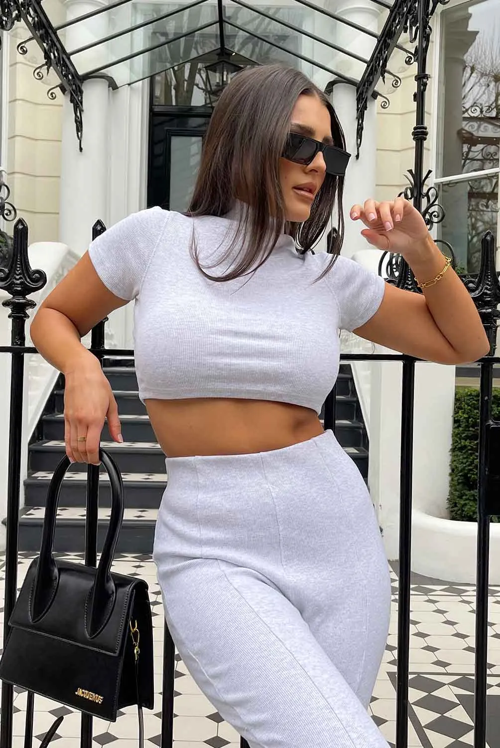 High Neck Ribbed Cropped T Shirt Oatmeal Marl sold by Public Desire