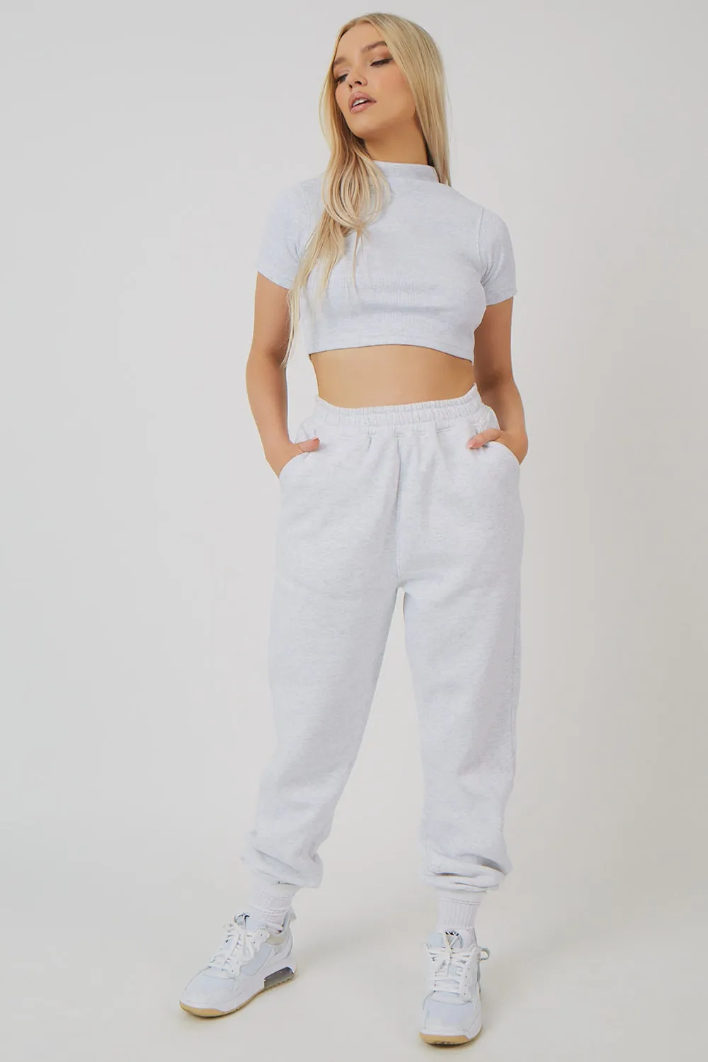 High Neck Ribbed Cropped T Shirt Oatmeal Marl sold by Public Desire product image thumbnail 2