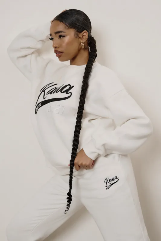 Varsity Embroidery 90'S Joggers Ecru sold by Public Desire