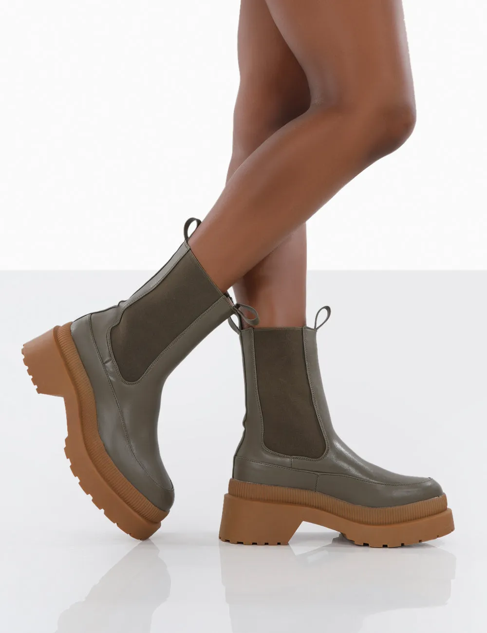 Rise Khaki Platform Chunky Rubber Sole chelsea Boots sold by Public Desire product image thumbnail 4