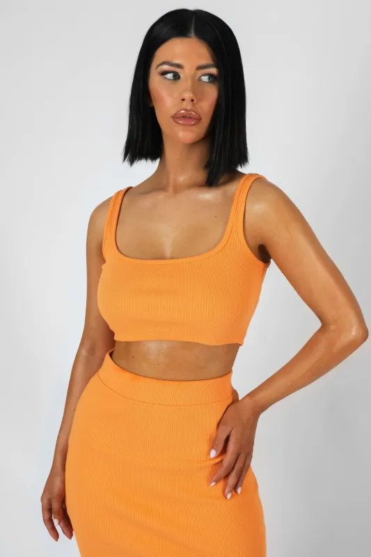 Square Neck Ribbed Crop Top Mango sold by Public Desire