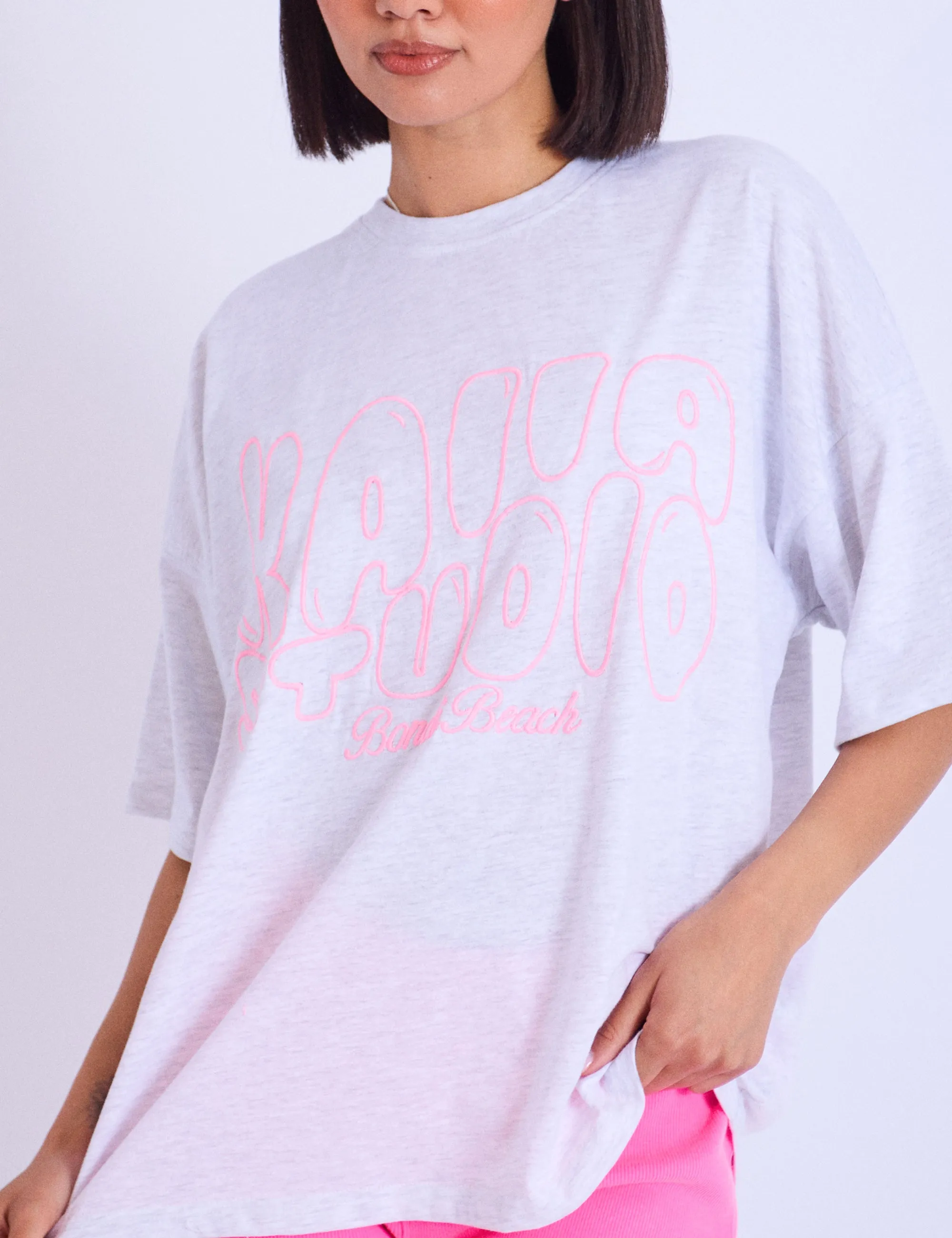 Kaiia Studio Embroidered Bubble Logo Oversized T-shirt Grey Marl & Pink sold by Public Desire product image thumbnail 2