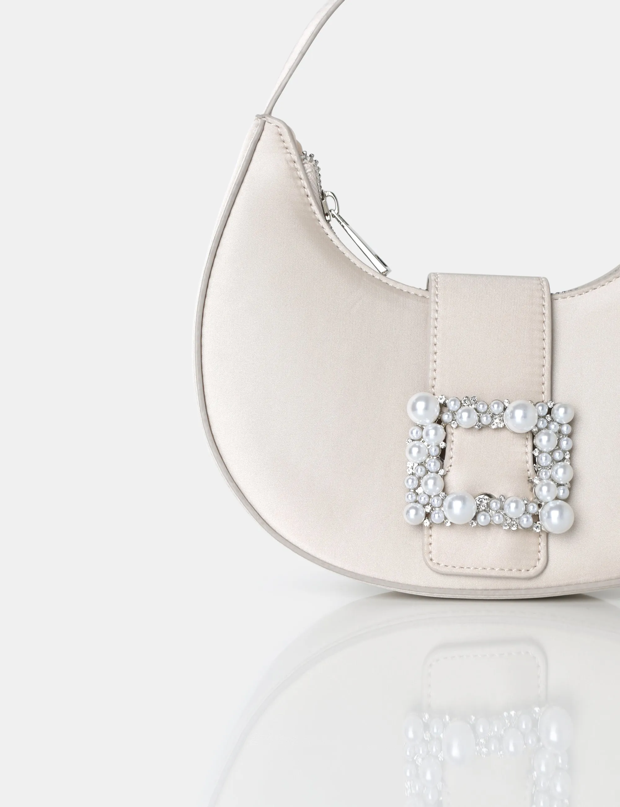 The Pearl Champagne Satin Pearled Buckle Mini Bag sold by Public Desire product image thumbnail 2