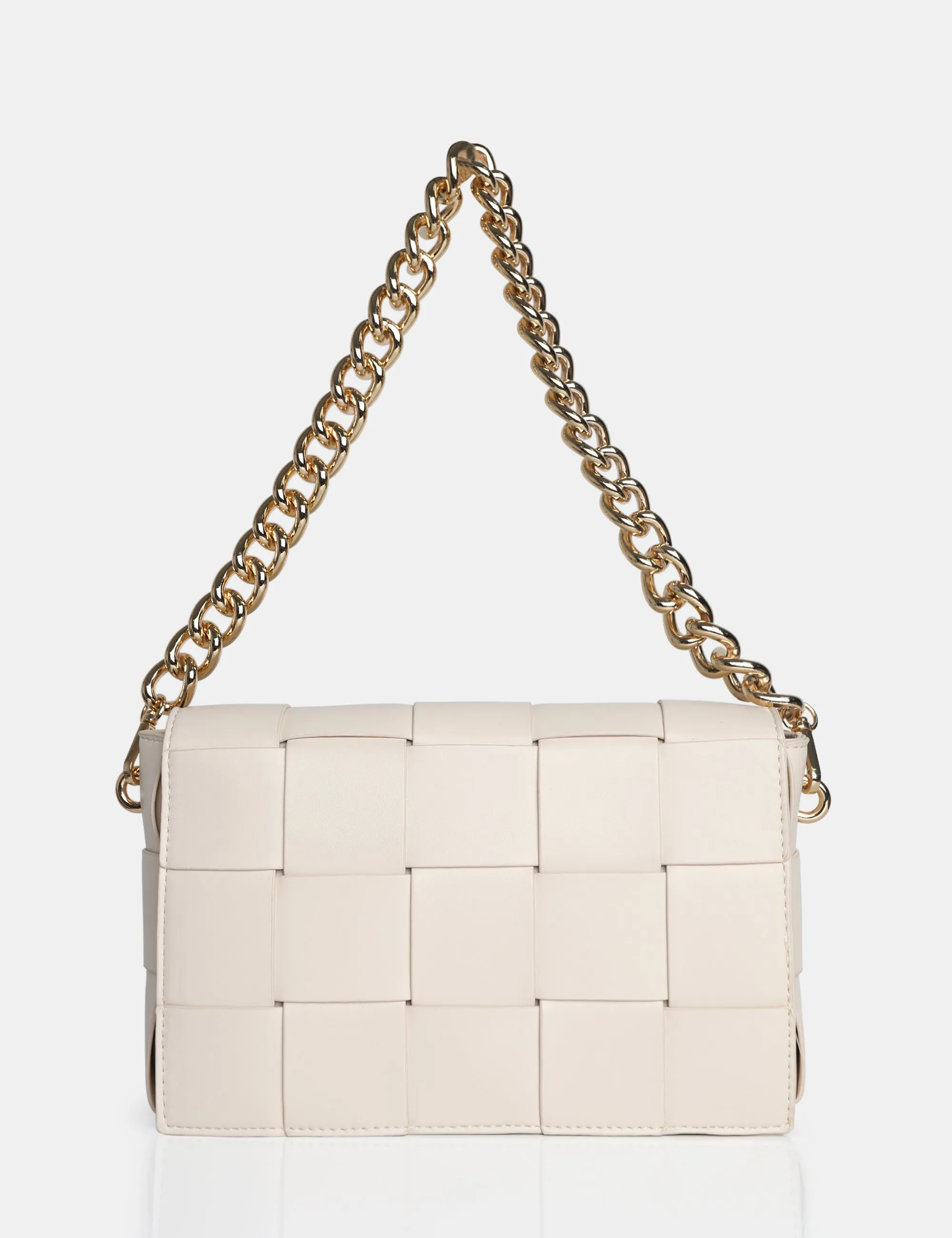 The Mayan Ecru Weave Gold Chain Detail Shoulder Bag sold by Public Desire