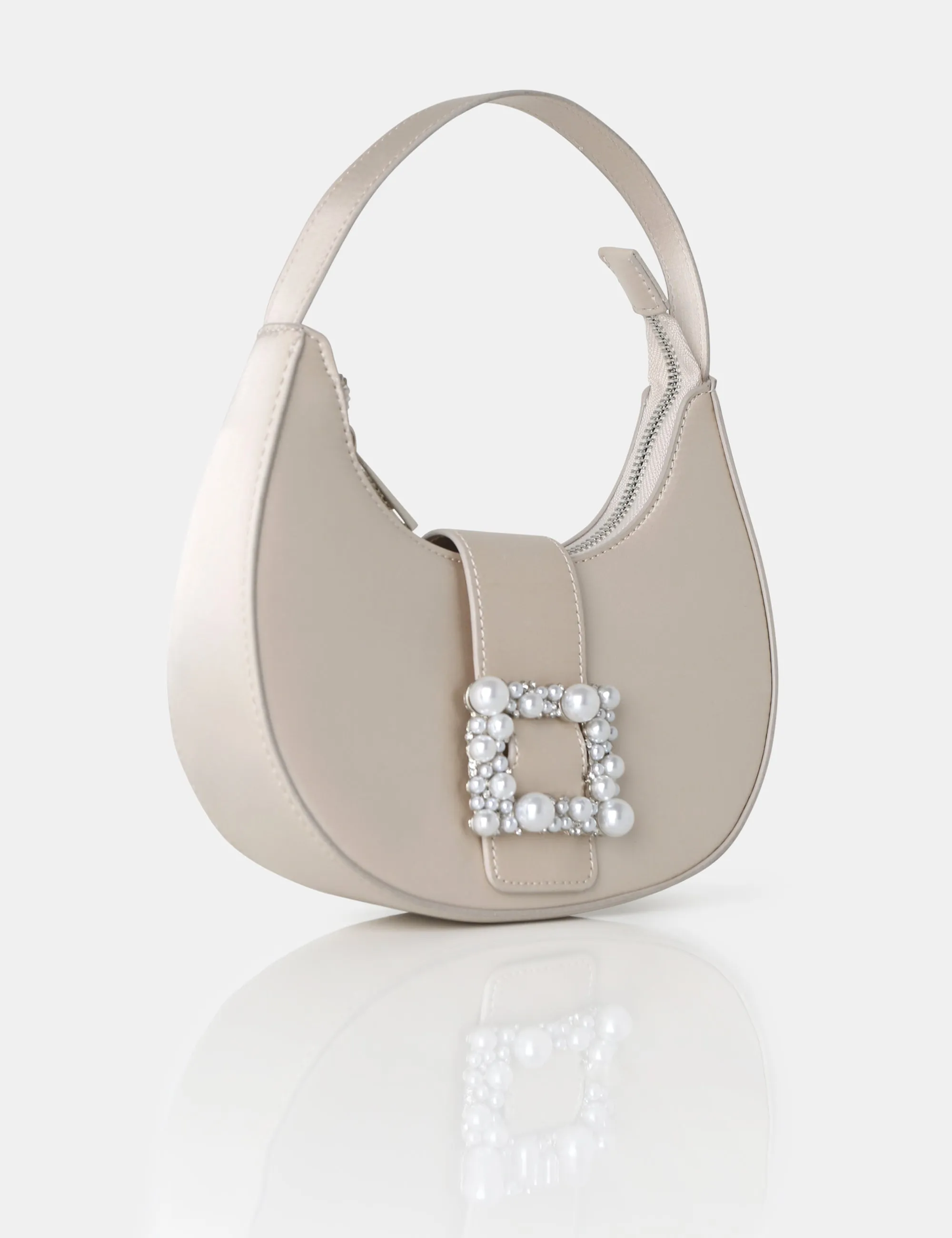 The Pearl Champagne Satin Pearled Buckle Mini Bag sold by Public Desire product image thumbnail 3