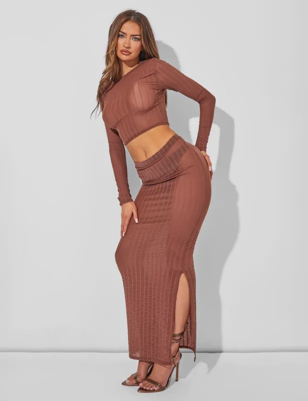 Sheer Maxi Skirt Co Ord Brown sold by Public Desire