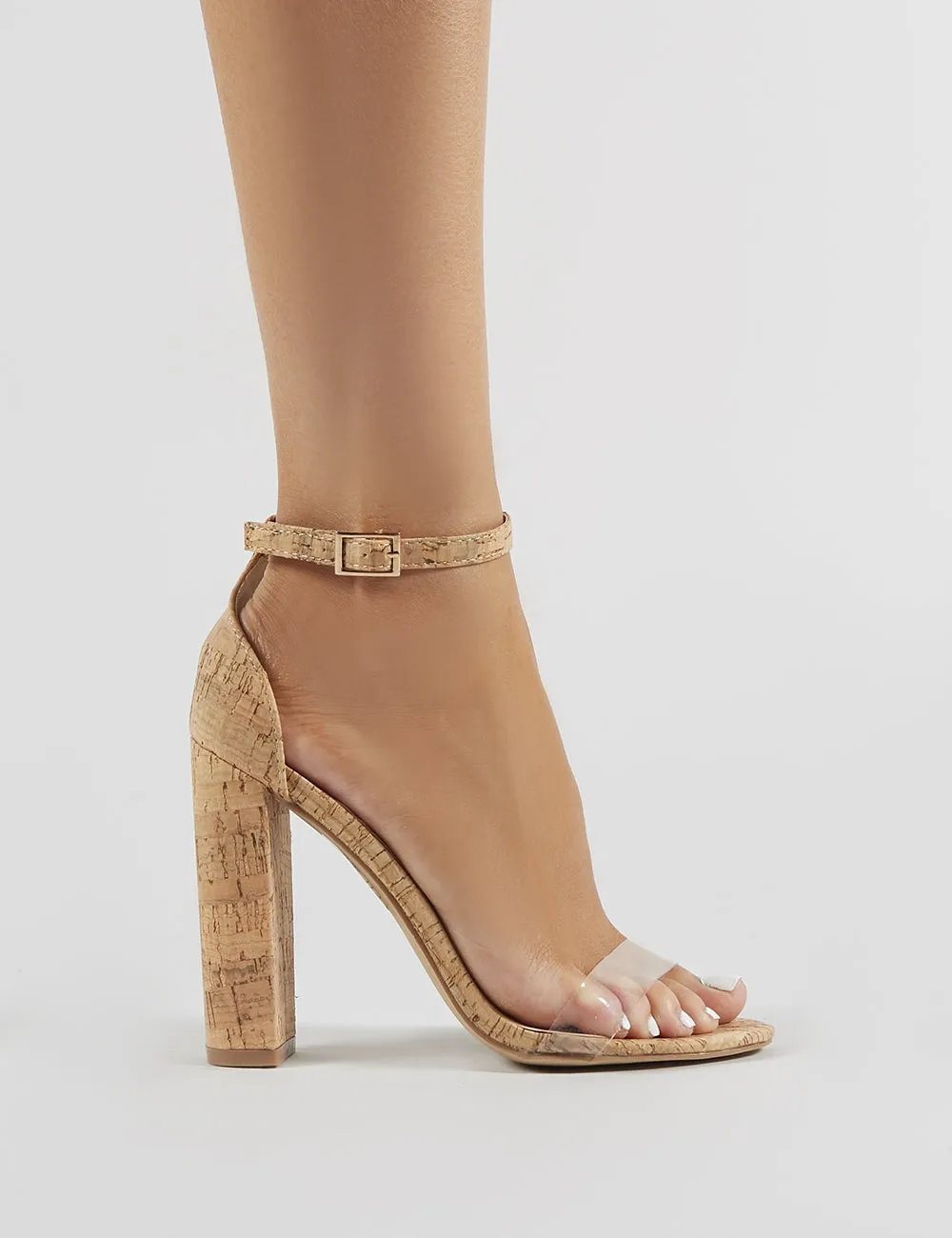 Ana Clear Perspex Strap Barely There Heels in Cork sold by Public Desire product image thumbnail 5