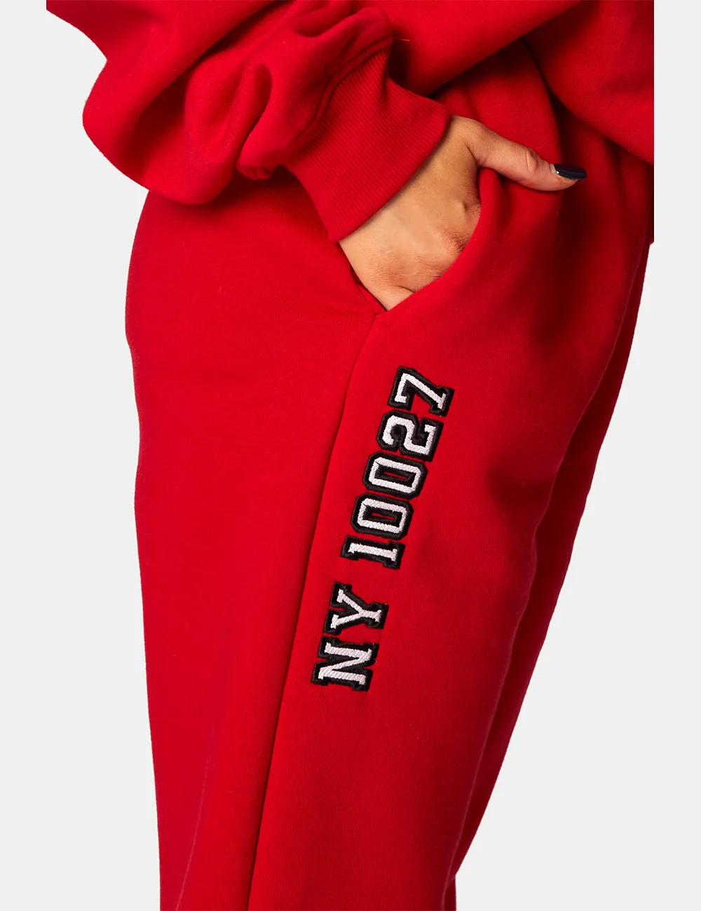 Oversized Columbia Embroidered Slogan 90S Joggers Red sold by Public Desire product image thumbnail 5