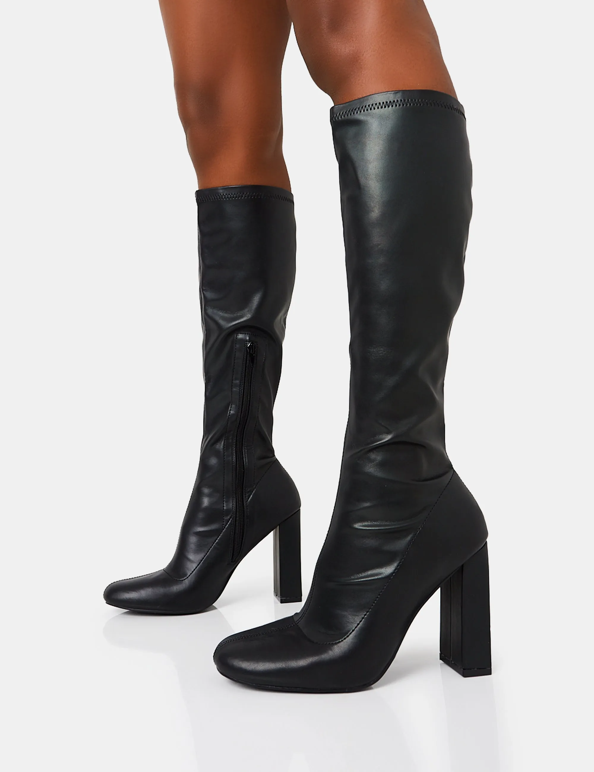 Christina Wide Fit Black Pu Pointed Toe Block Heel Knee High Boots sold by Public Desire product image thumbnail 3