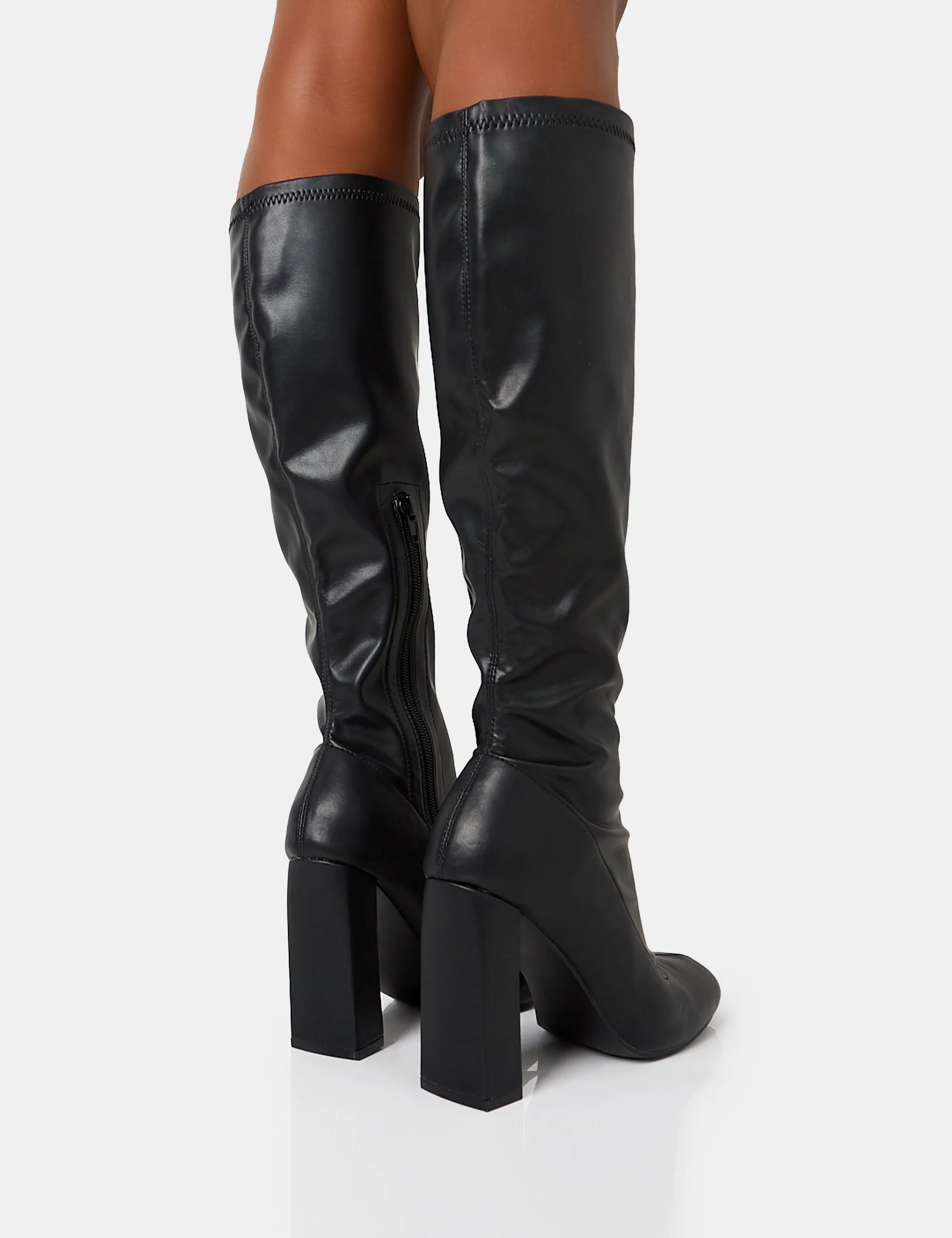 Christina Wide Fit Black Pu Pointed Toe Block Heel Knee High Boots sold by Public Desire product image thumbnail 4