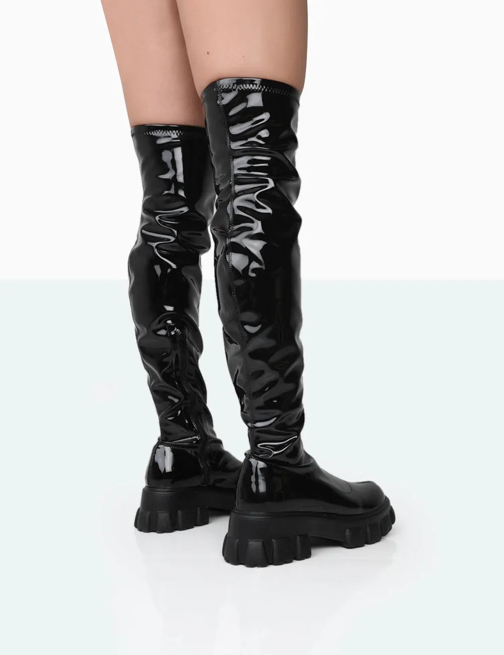 Take Chances Black Patent Chunky Sole Knee High Boots sold by Public Desire product image thumbnail 3