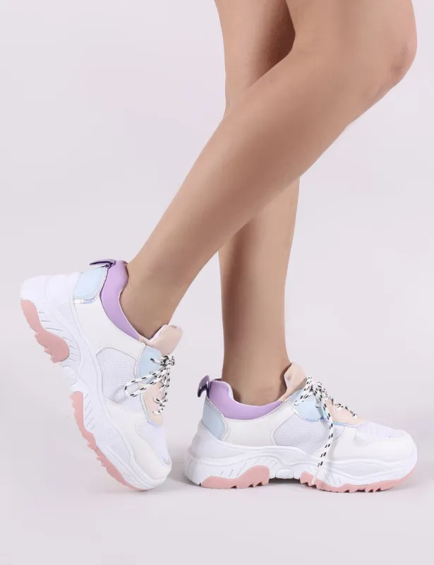 Boe Chunky Trainers in White and Purple sold by Public Desire