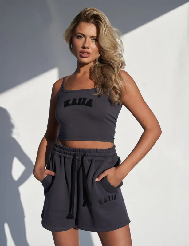 Kaiia Slogan Vest Top Dark Grey sold by Public Desire