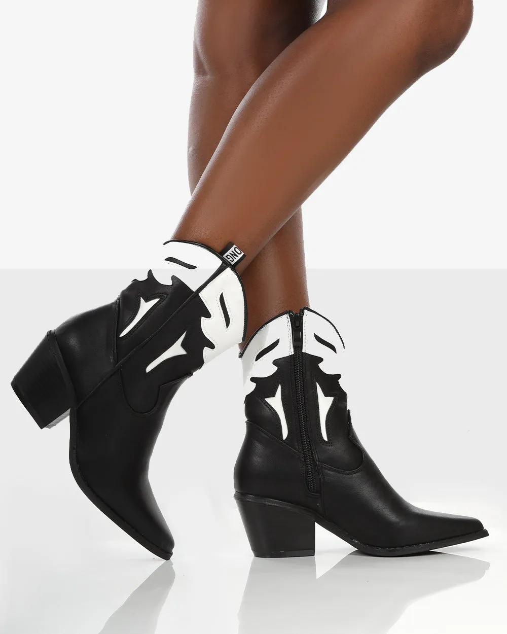 Ranch Black Pu Western Panel Detail Pointed Toe Cowboy Ankle Boots sold by Public Desire product image thumbnail 2