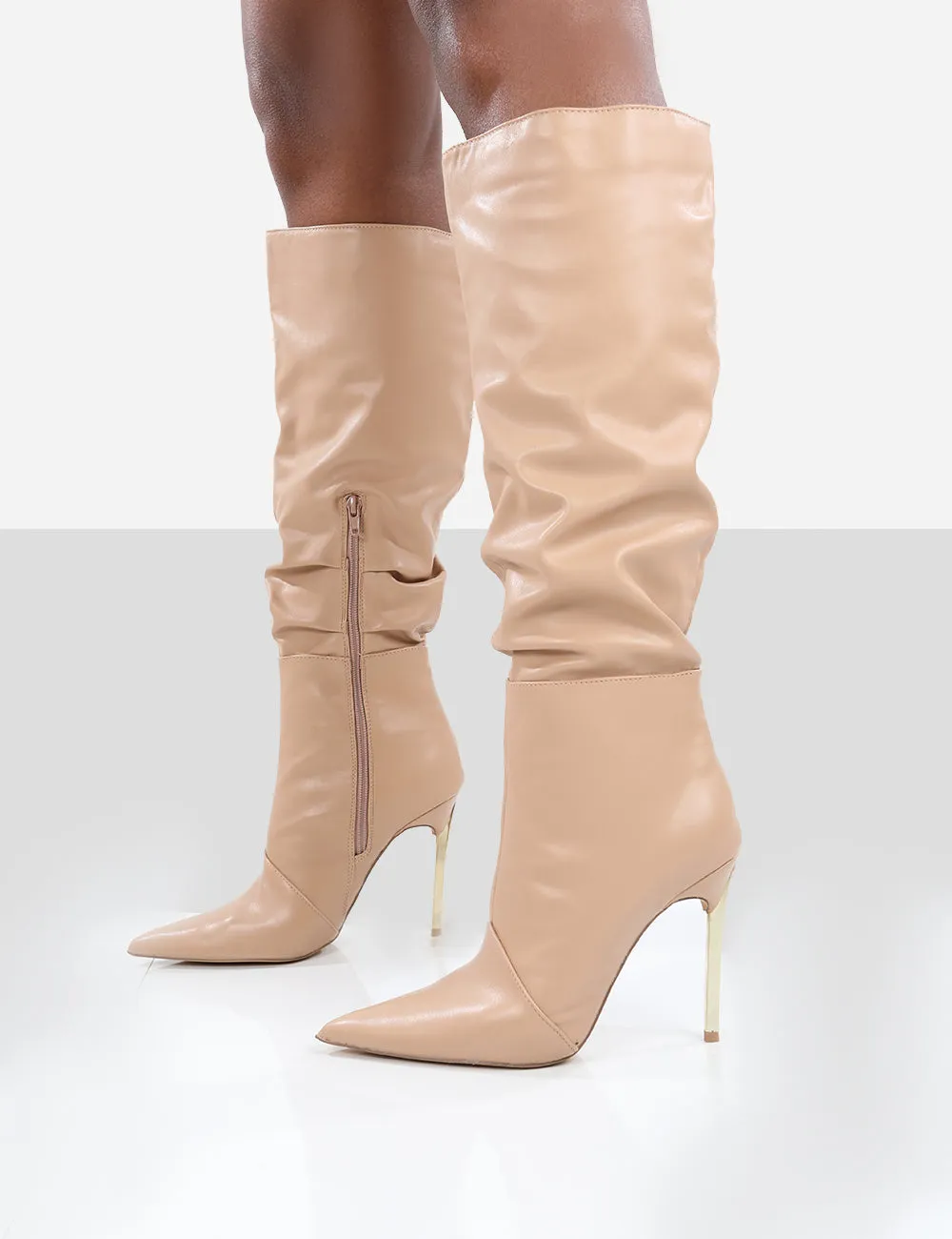 Monica Nude PU Pointed Toe Stiletto Knee High Boots sold by Public Desire product image thumbnail 3