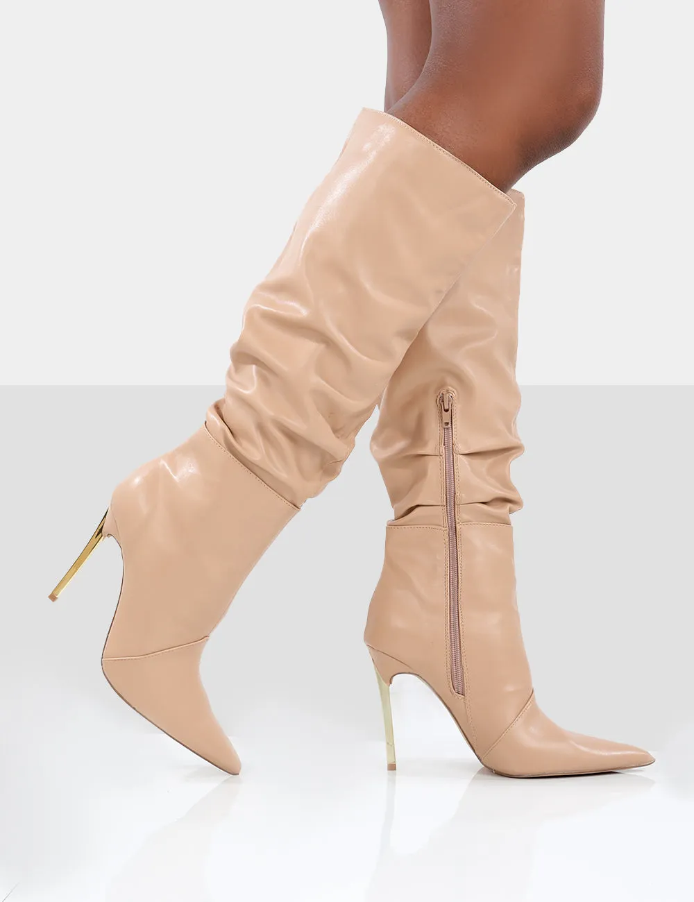 Monica Nude PU Pointed Toe Stiletto Knee High Boots sold by Public Desire product image thumbnail 4