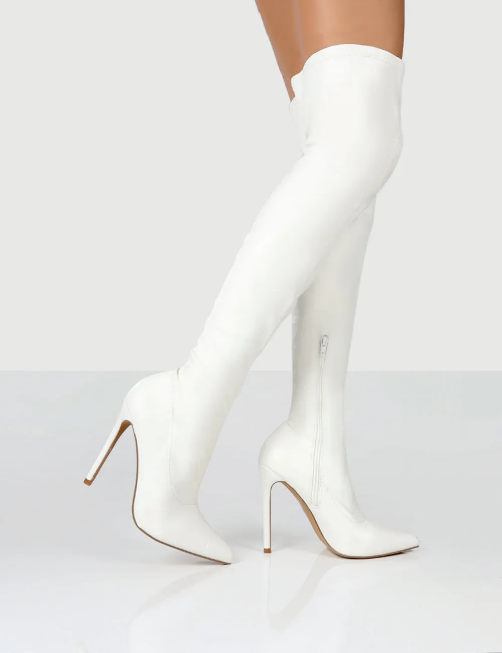 Confidence White Stiletto Heeled Over The Knee PU Boots sold by Public Desire product image thumbnail 4