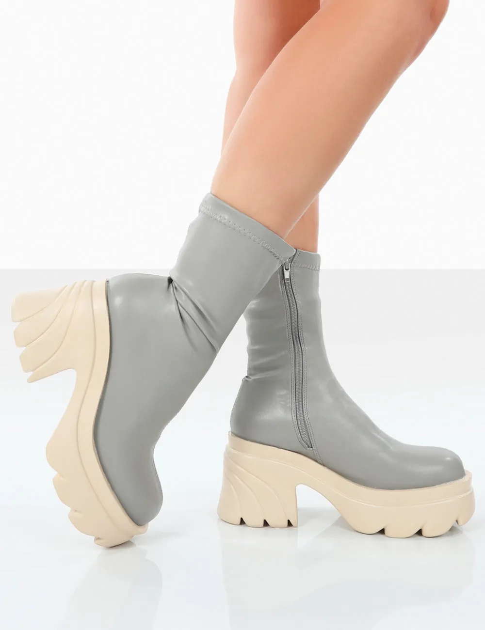Jennie Grey Pu Platform Chunky Sole Heeled Ankle Boots sold by Public Desire product image thumbnail 4