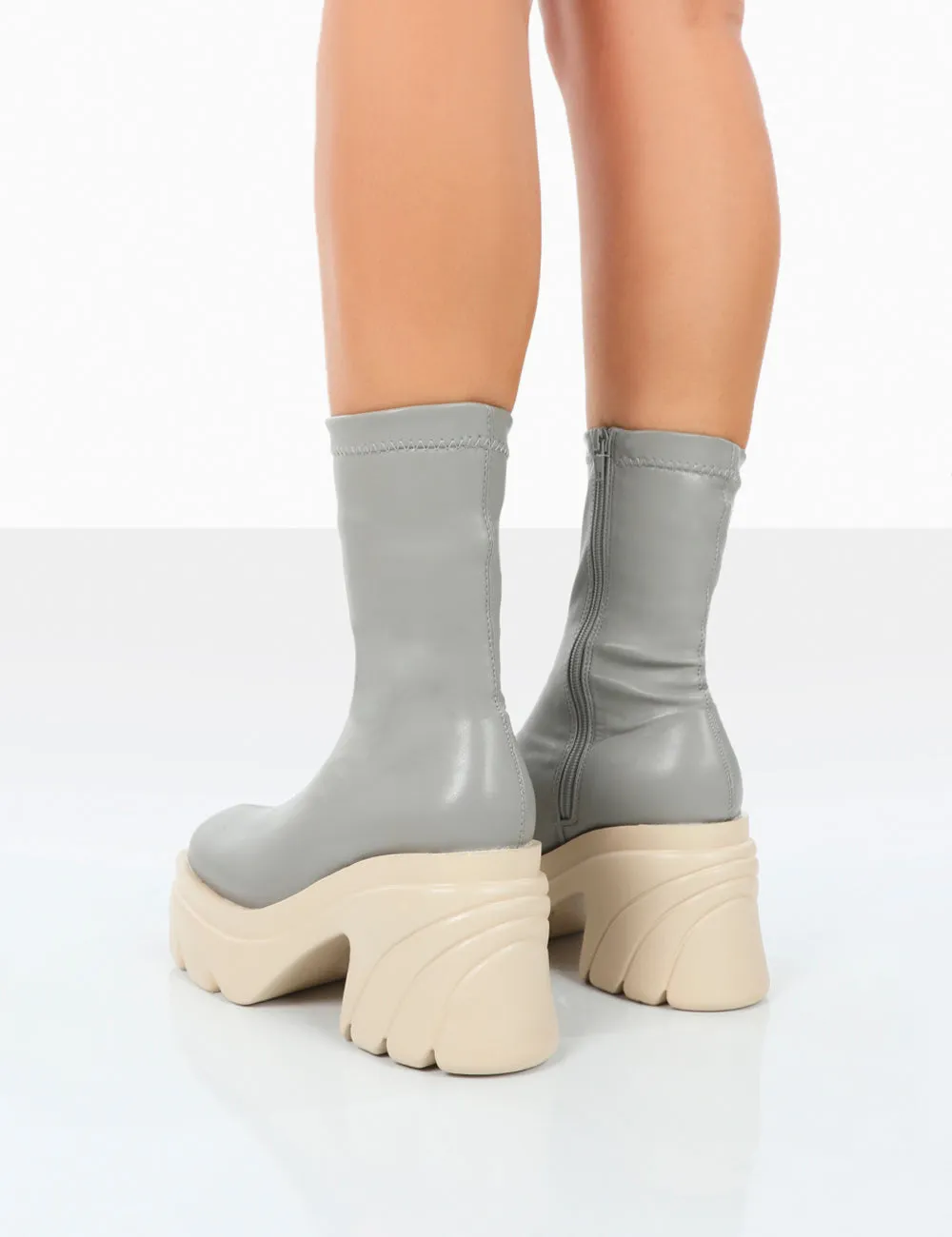 Jennie Grey Pu Platform Chunky Sole Heeled Ankle Boots sold by Public Desire product image thumbnail 2