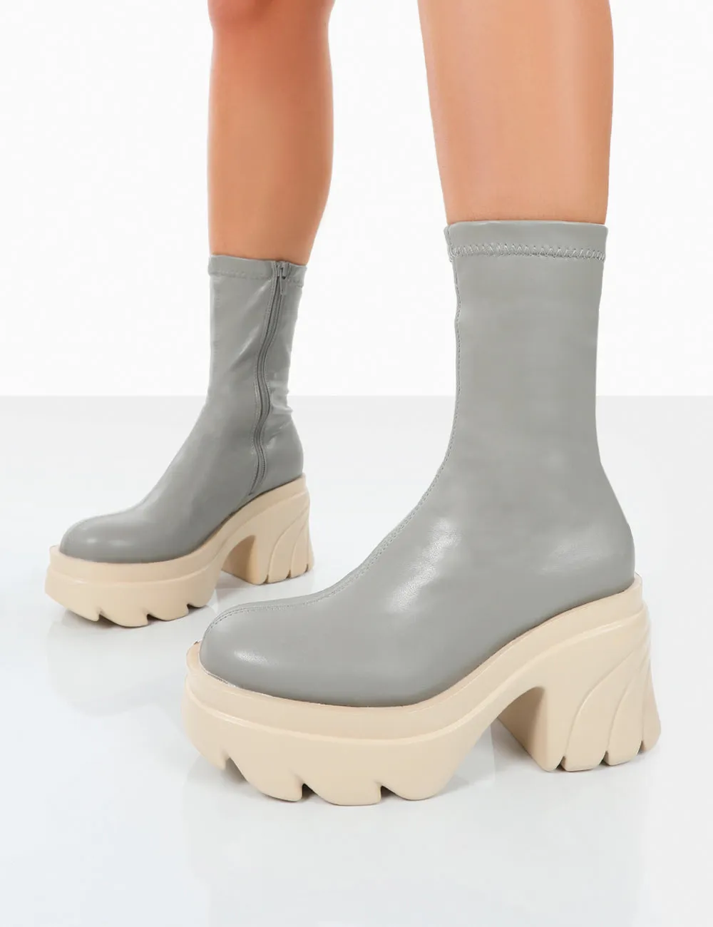 Jennie Grey Pu Platform Chunky Sole Heeled Ankle Boots sold by Public Desire product image thumbnail 3