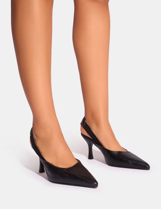 Malia Vintage Black Fold Over Detail Cushioned Slingback Court Heels sold by Public Desire