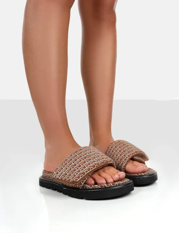 Sweeter Brown Nylon Padded Slide Sandals sold by Public Desire
