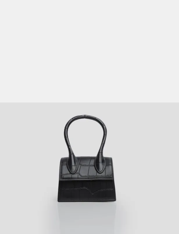 The Alora Black Rubber Effect Mini Bag sold by Public Desire