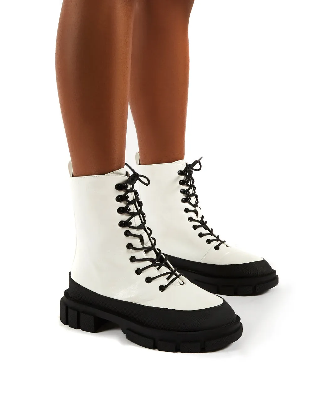 Mischief White Patent Lace Up Chunky Sole Ankle Boots sold by Public Desire product image thumbnail 2
