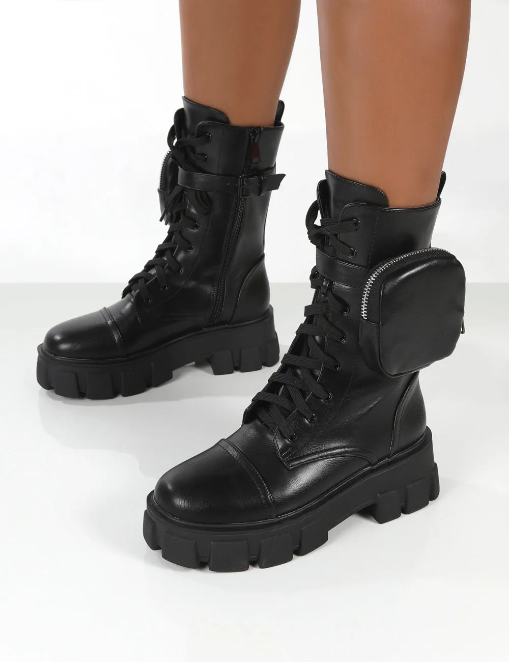 Intention Black Wide Fit Platform Chunky Sole Pouch Ankle Boots sold by Public Desire product image thumbnail 3