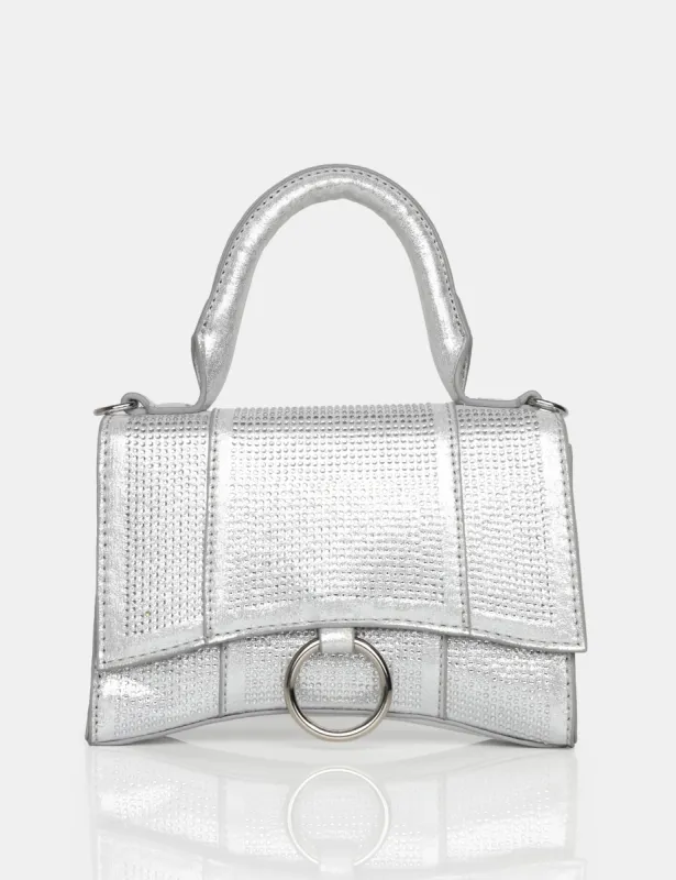 The Raina Silver Diamante Mini Handbag sold by Public Desire