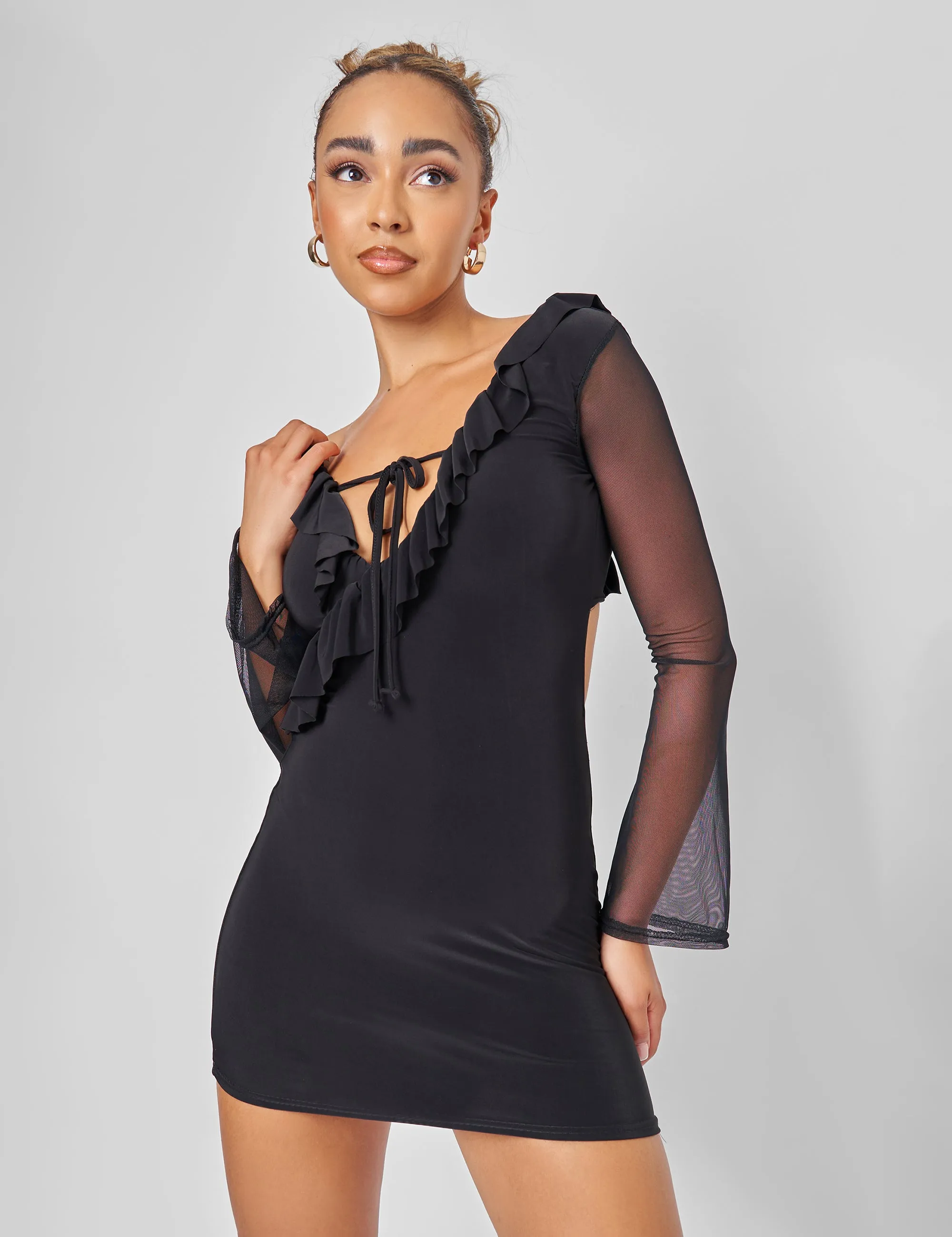 Public Desire Mesh Tie Front Mini Dress in Black sold by Public Desire product image thumbnail 3