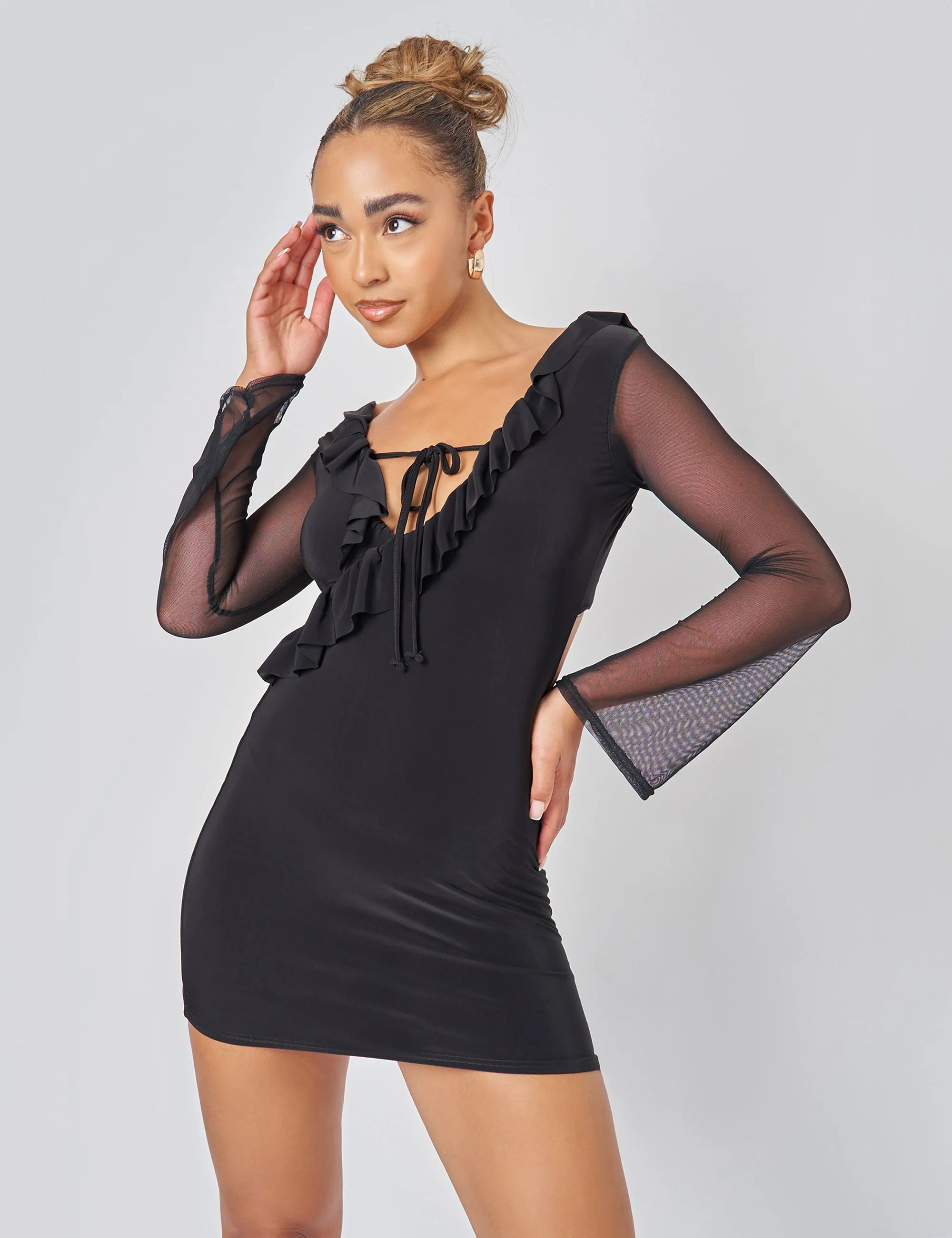 Public Desire Mesh Tie Front Mini Dress in Black sold by Public Desire product image thumbnail 2
