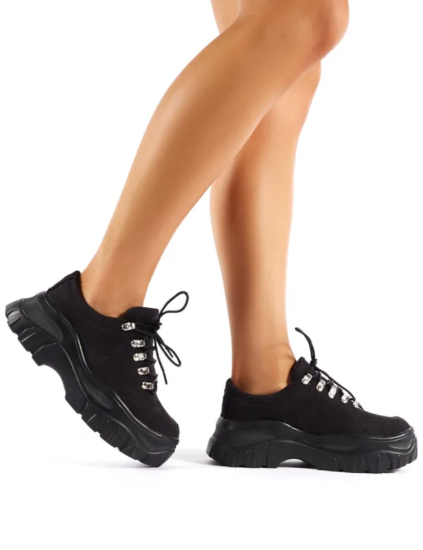 Raven Black Faux Suede Chunky Trainers made by Public Desire