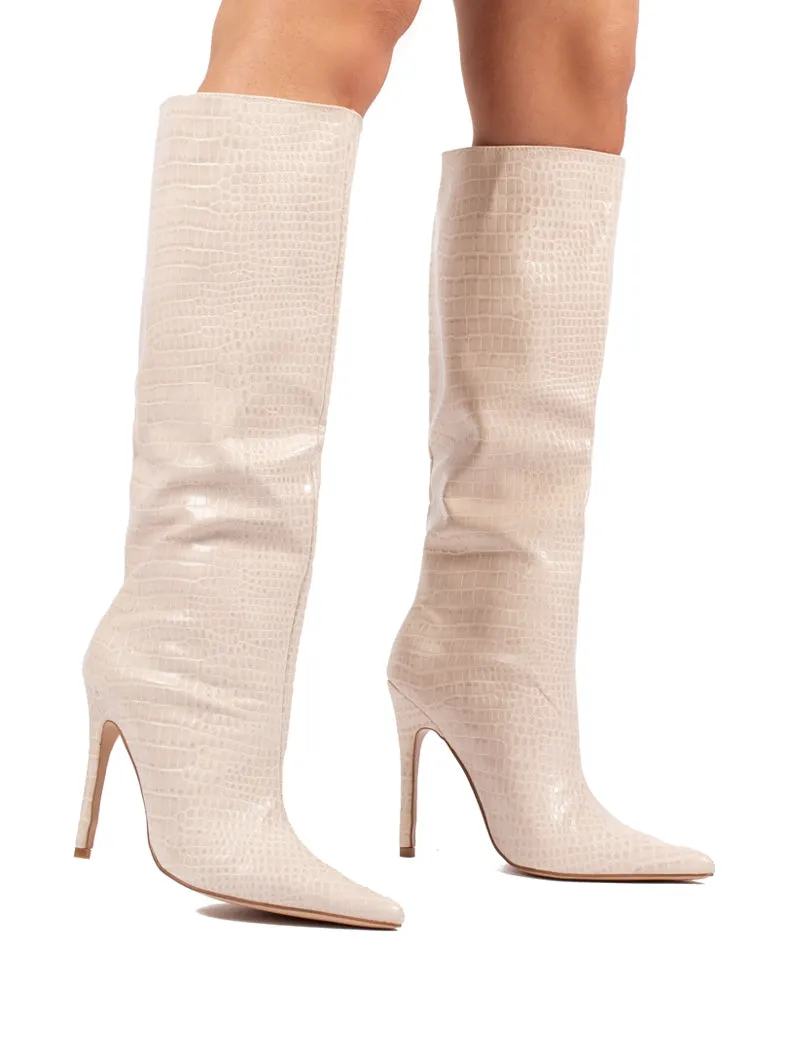 Define Stone Croc Stiletto Heeled Boots sold by Public Desire product image thumbnail 2