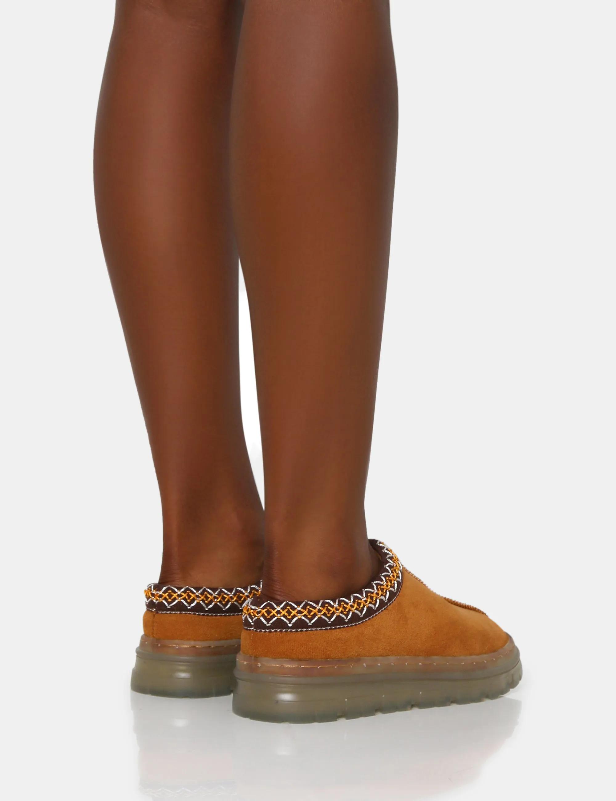 Nala Tan Faux Suede Embroidered Slipper Platform Boots sold by Public Desire product image thumbnail 2