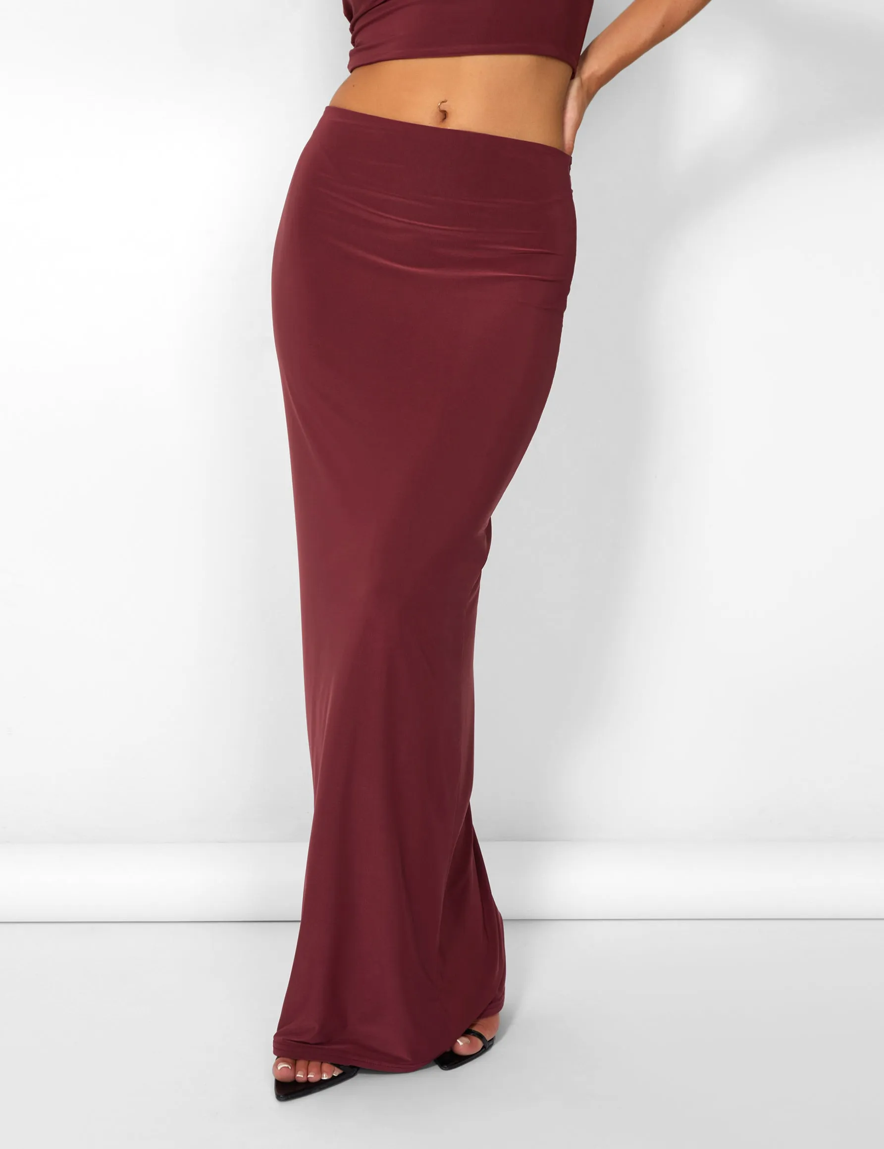 Kaiia Slinky Column Maxi Skirt Co-ord in Burgundy sold by Public Desire product image thumbnail 5