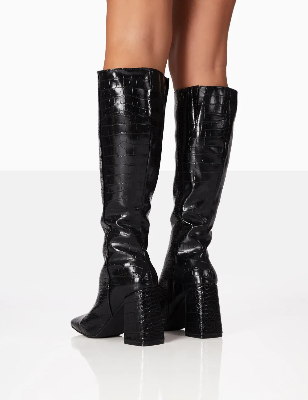 Apology Black Patent Croc Knee High Block Heel Boots sold by Public Desire product image thumbnail 4