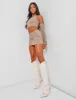 Ribbed Crop Top With Sleeves Co Ord Brown sold by Public Desire