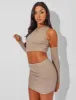 Ribbed Crop Top With Sleeves Co Ord Brown sold by Public Desire